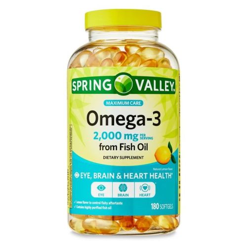Spring Valley Omega-3 Fish Oil Brain & Heart Health Dietary Supplement Softgels, 2000 mg, 180 Count Spring Valley Omega-3 Fish Oil Brain & Heart Health Dietary Supplement Softgels, 2000 mg, 180 Count